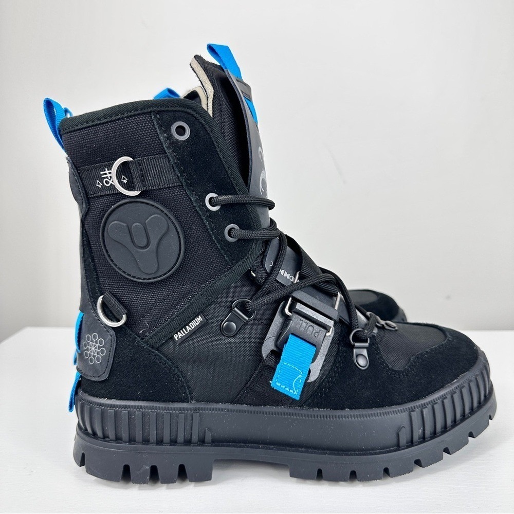 Palladium PALLASHOCK X Destiny Witch Queen Combat Boots Black Blue NWT 6.5 - Picture 5 of 9